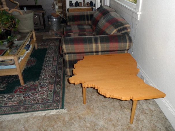 View from the right side of a luxury Handcrafted Douglas Fir Ohio Shaped End Table.