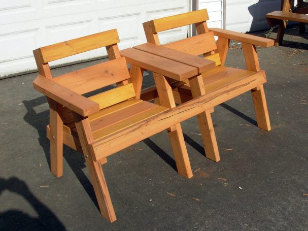 5' Commercial quality eco-friendly Outdoor Park Bench with a center table slanted to the left.